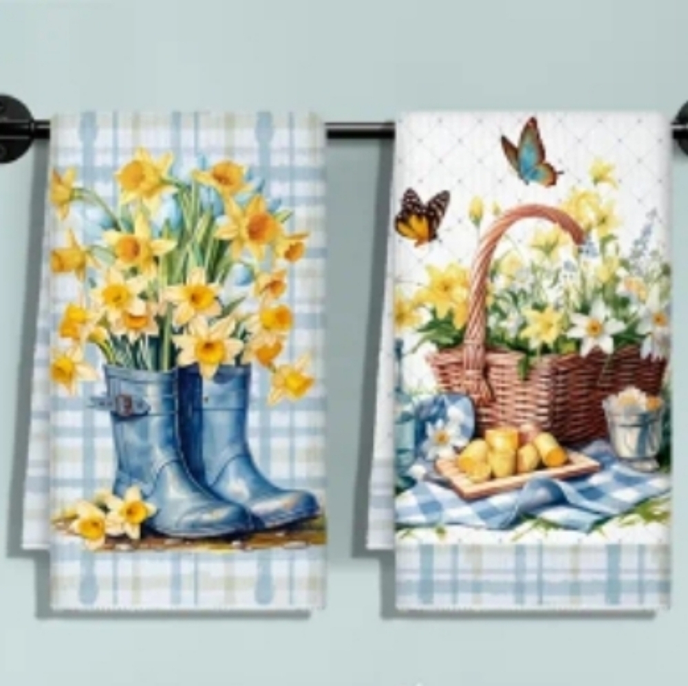 Blue Boots and Basket Hand Towels